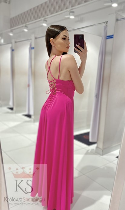 Sukienka długa wiązanie plecy gładka magenta