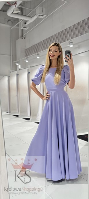 Sukienka długa 3/4 rękawek wiązanie plecy fiołkowy