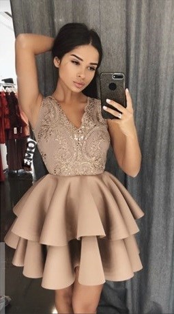 Sukienka krótka pianka grube ramiączka brąz