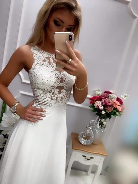 Sukienka długa paski biały