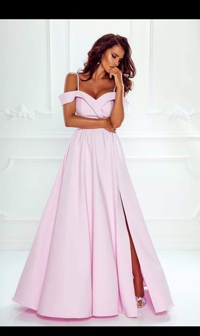 Sukienka długa opadające ramiona pas wrzos