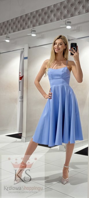 Sukienka midi ramiączka wiązanie błękit