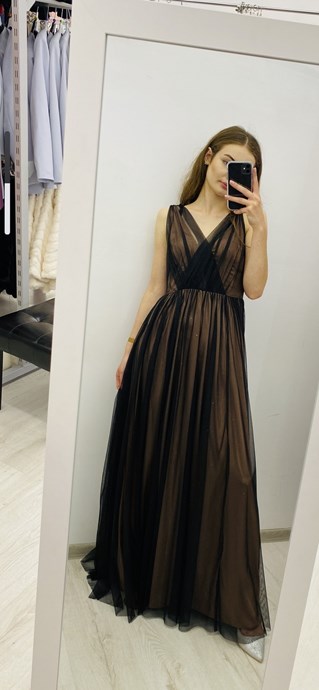 Sukienka długa tiul dekolt brokat czarny/róż