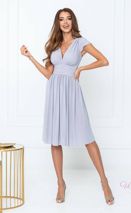 Sukienka krótka wysoki stan brokat szary