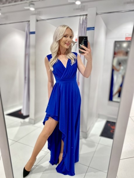 Sukienka długa asymetryczna brokat chaber