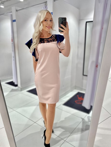 Sukienka krótka opadające ramiona róż/granat