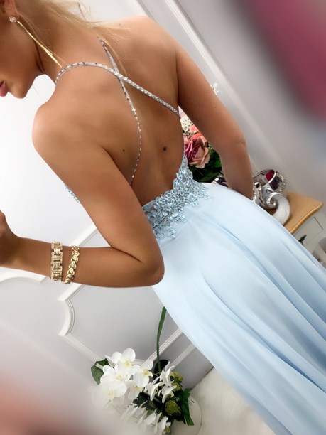 Sukienka długa ramiączka na krzyż błękit