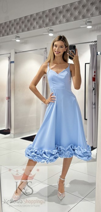 Sukienka midi ramiączka falbana błękit