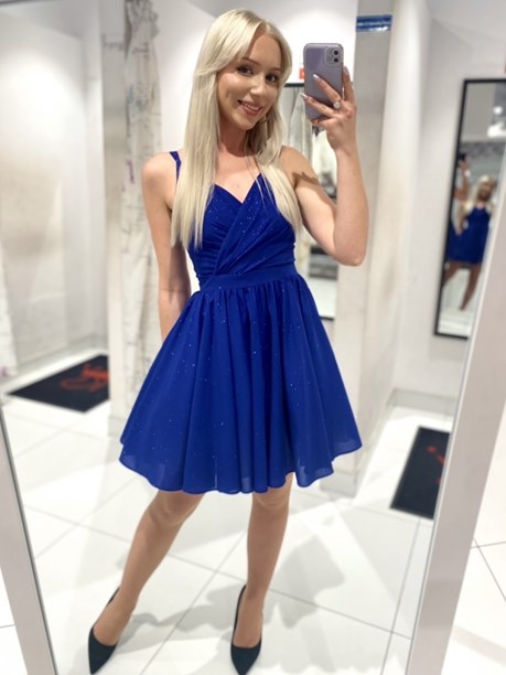 Sukienka krótka na ramiączkach brokat chaber