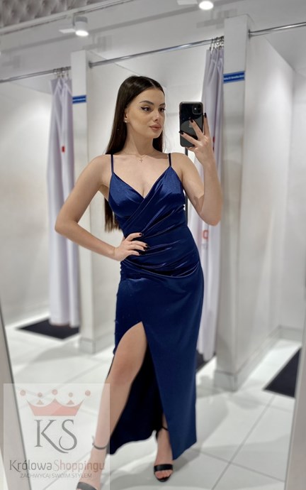 Sukienka długa zakładana ramiączka satyna granat