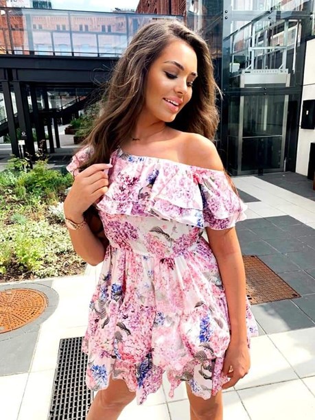 Sukienka krótka hiszpanka kolorowe kwiaty falbany