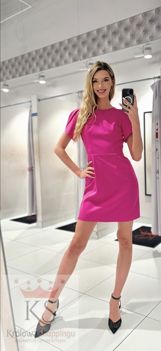 Sukienka krótka guziczki wycięcie plecy fuksja