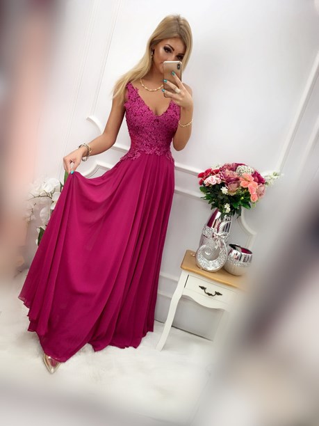 Sukienka długa siateczka tył fuksja