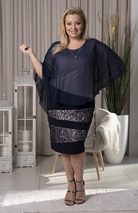 Sukienka krótka maskująca szyfon granat/róż