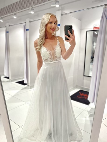 Sukienka długa tiul brokat zdobienie biel