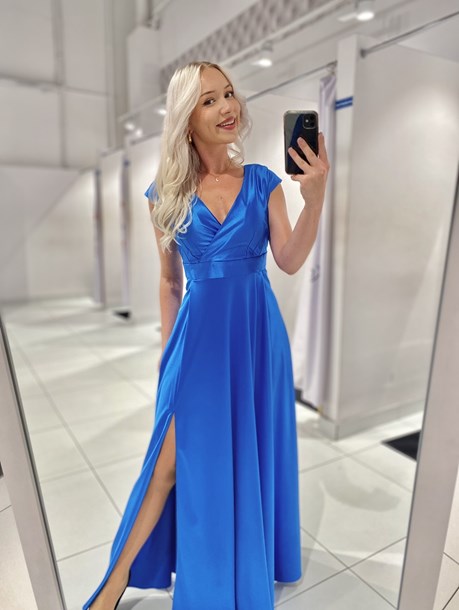 Sukienka długa zakładka rozcięcie niebieski