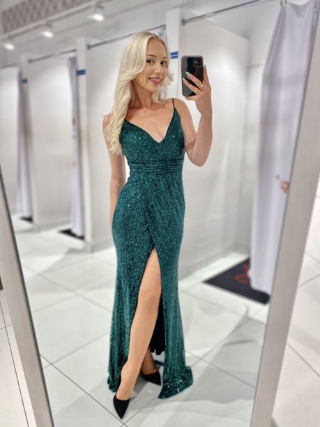 Sukienka długa cekiny ramiączka zielony