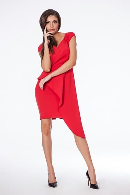 Sukienka krótka baskinka na bok czerwony