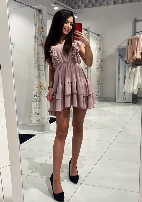 Sukienka krótka hiszpanka gładka wrzos