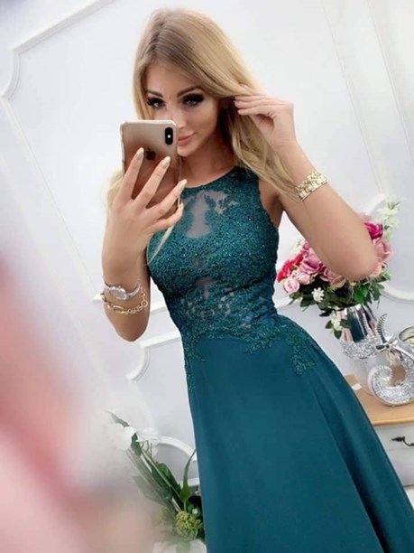 Sukienka długa paski zielony