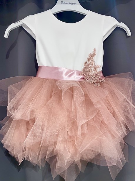 Sukienka dziecięca pierzynka kwiat biel/wrzos