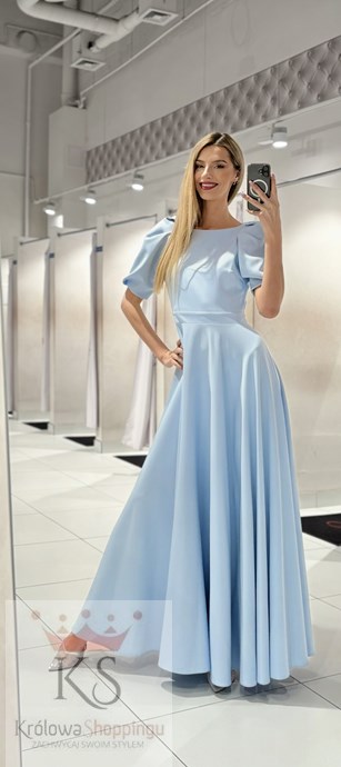 Sukienka długa 3/4 rękawek wiązanie plecy j.błękit