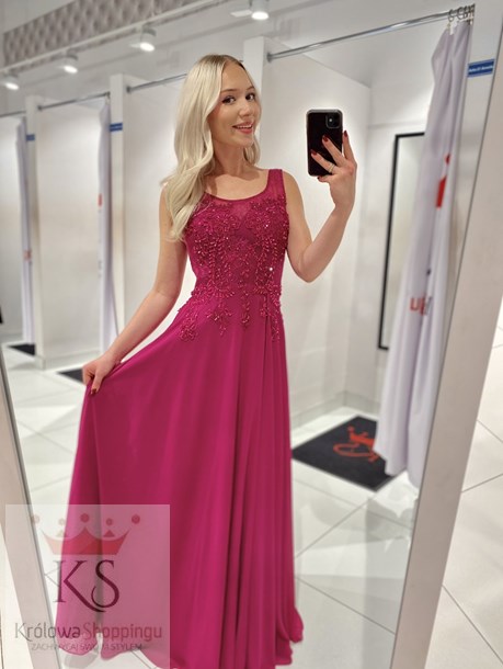 Sukienka długa koronkowa góra fuksja