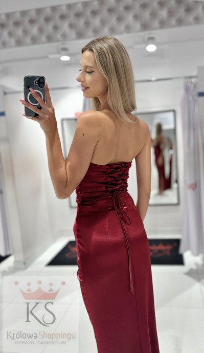 Sukienka długa dopasowana gorset róża bordo