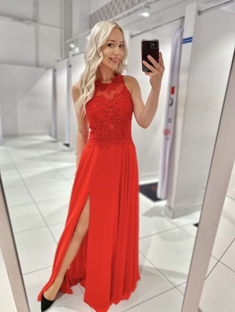 Sukienka długa zdobione plecy czerwony