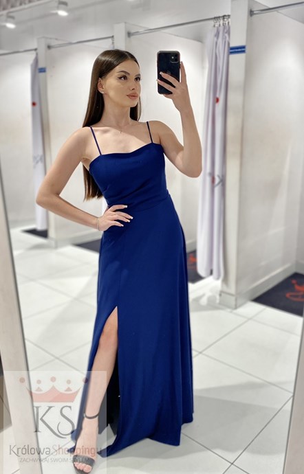 Sukienka długa wiązanie plecy połysk granat