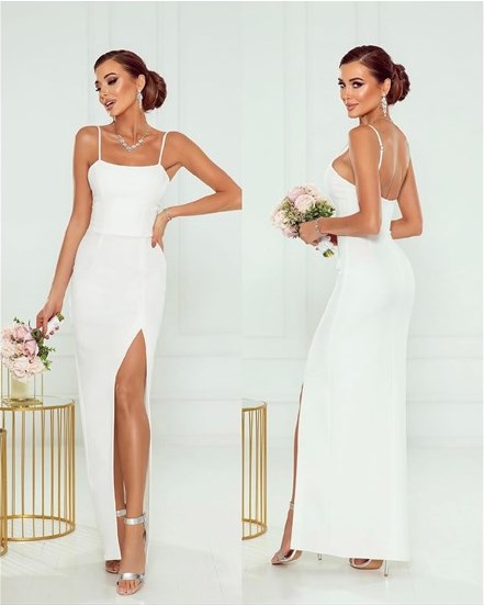 Sukienka długa dopasowana prosta ramiączka biel