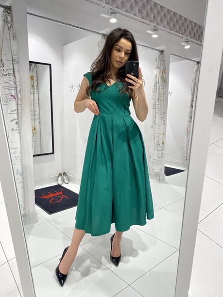 Sukienka midi z paskiem morska zieleń