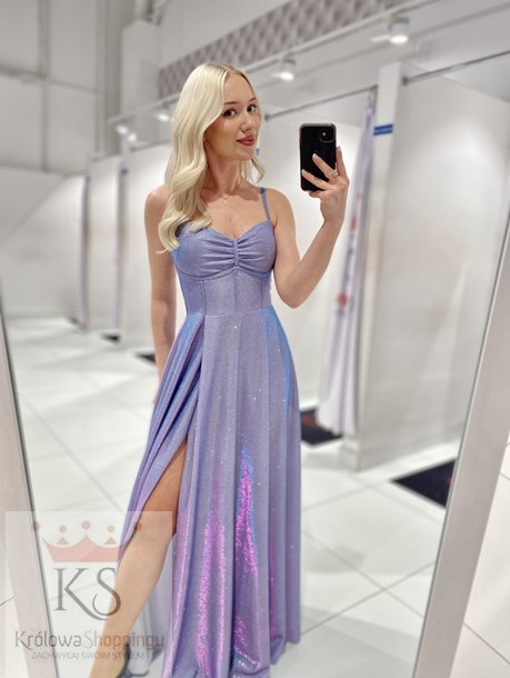 Sukienka długa brokatowa z gorsetem srebro/róż