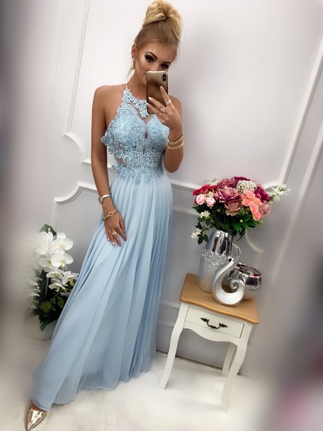 Sukienka długa ramiączka na krzyż błękit