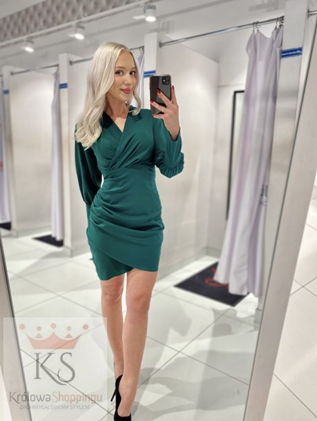 Sukienka krótka rękaw marszczenie noga zieleń
