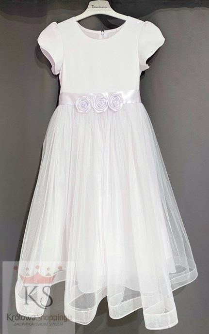 Sukienka dziecięca długa tiul róże biel