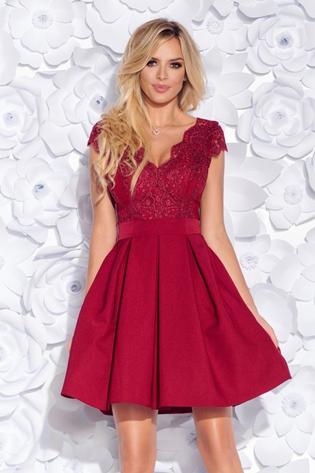 Sukienka krótka krótki rękawek dekolt bordo