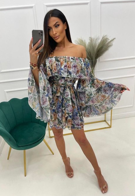 Sukienka krótka hiszpanka szyfon kwiaty