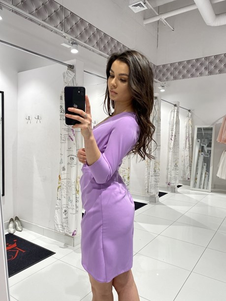 Sukienka krótka na jeden rękaw gładka lilia