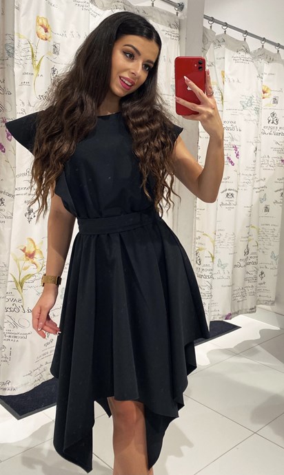 Sukienka asymetryczna falbanka pasek czarny