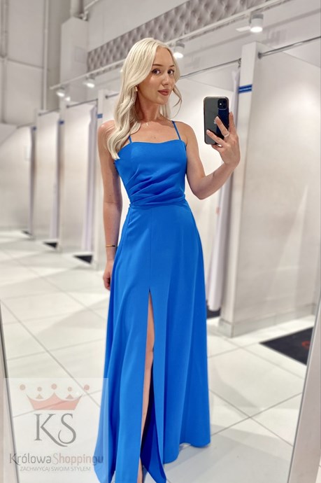 Sukienka długa wiązanie plecy gładka petrol