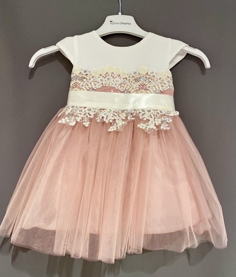 Sukienka dziecięca koronka pas tiul róż/biel