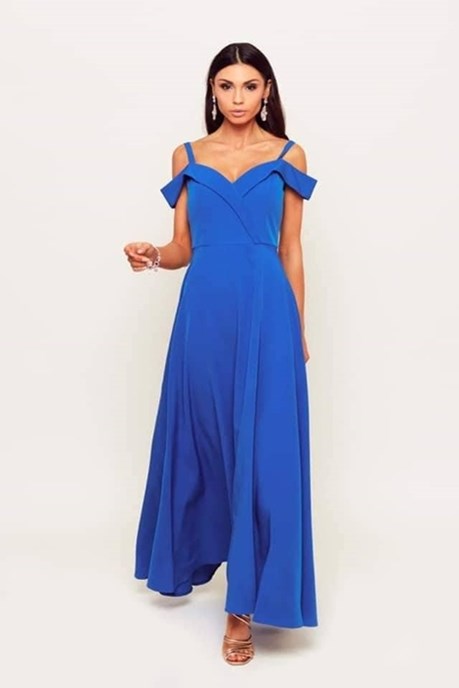 Sukienka długa opadające ramiona chaber