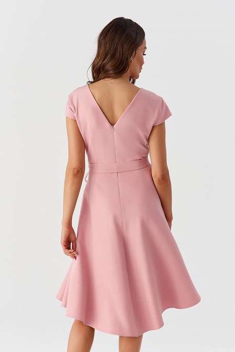 Sukienka krótka rękawek pasek błysk róż