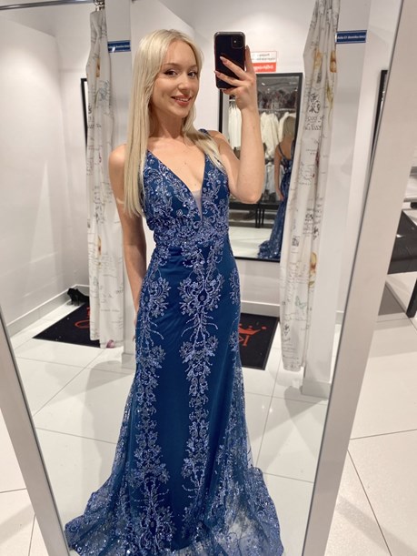 Sukienka długa tren rybka wzór morski