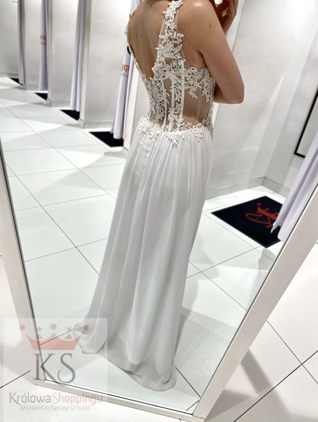 Sukienka długa gorset prześwity biały