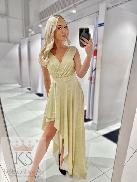 Sukienka asymetryczna brokat złoty