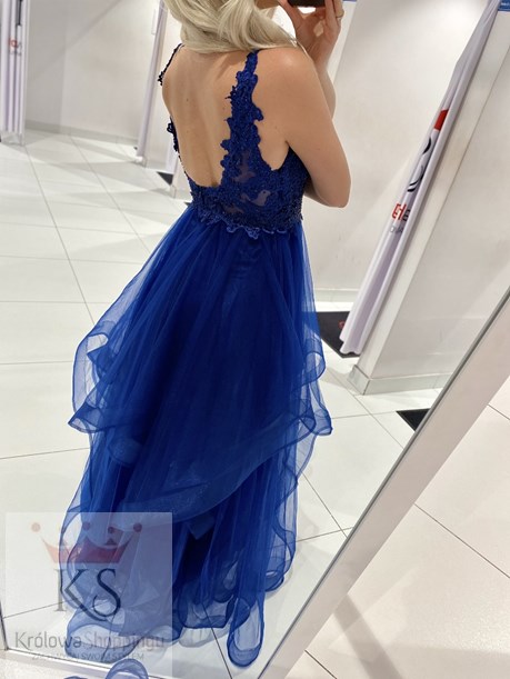 Sukienka długa koronkowa góra tiul granat