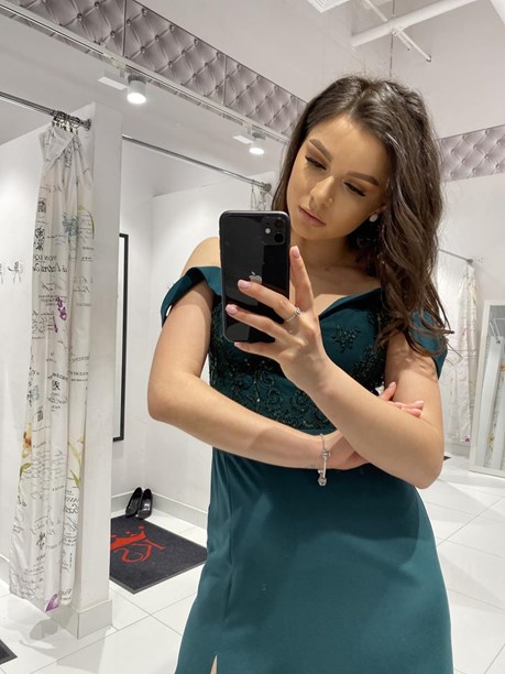 Sukienka długa koronka na ramiona zielony