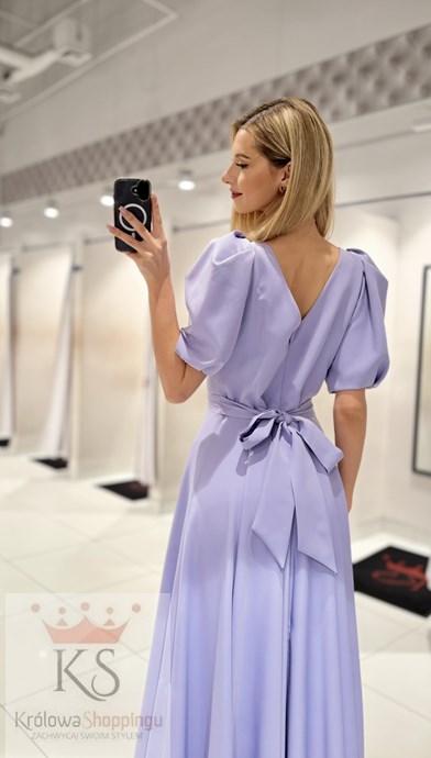Sukienka długa 3/4 rękawek wiązanie plecy fiołkowy